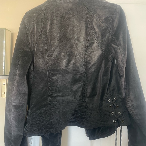 Free People Lacey Velvet Moto Jacket with Lace Detail - Picture 7 of 8